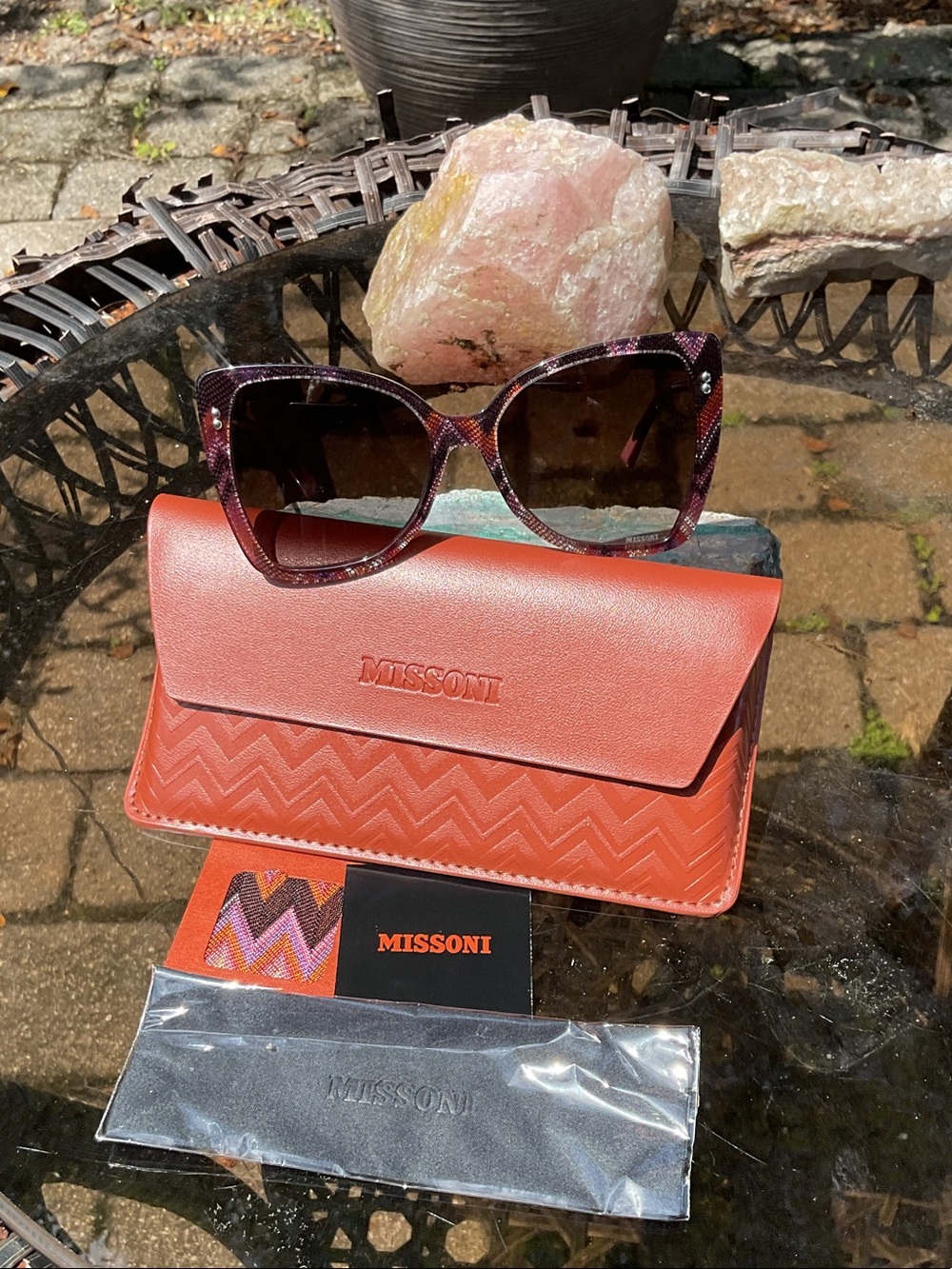 Missoni Purple Chevron Sunglasses and Leather Case